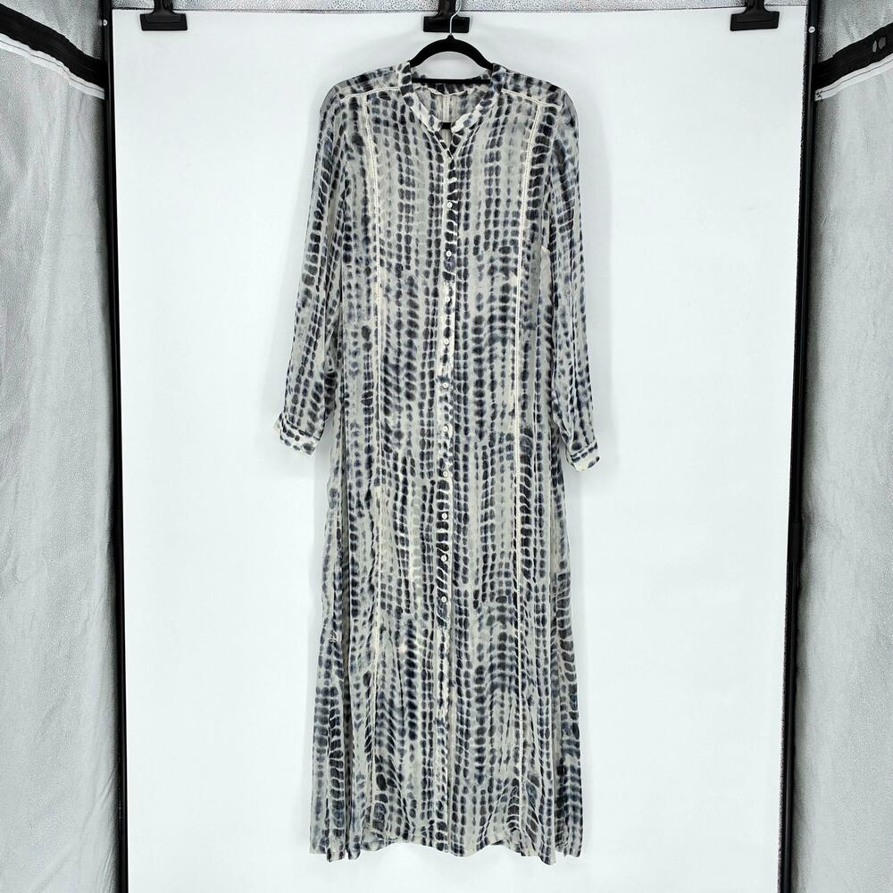 Soft Surroundings Cream & Blue Tie Dye Sheer Button-Up Dress - Duster - Size XL